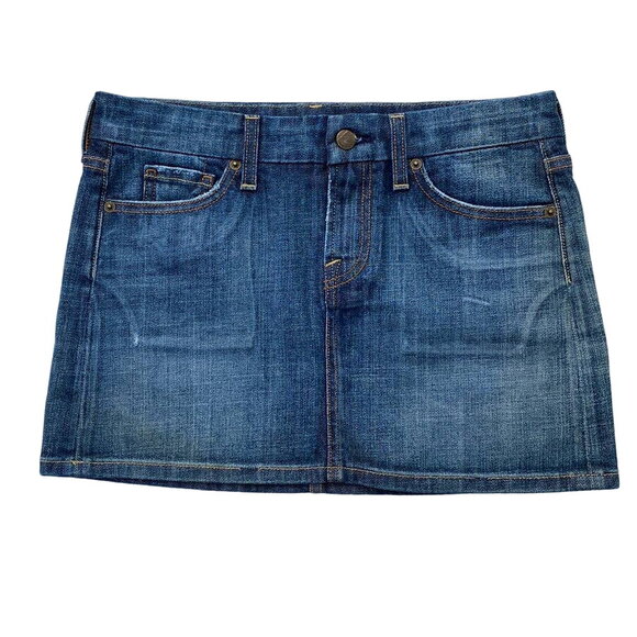 New Citizens of Humanity Blue Dark Wash Faded Distressed Denim Mini Skirt  Sz 28 - Picture 5 of 12